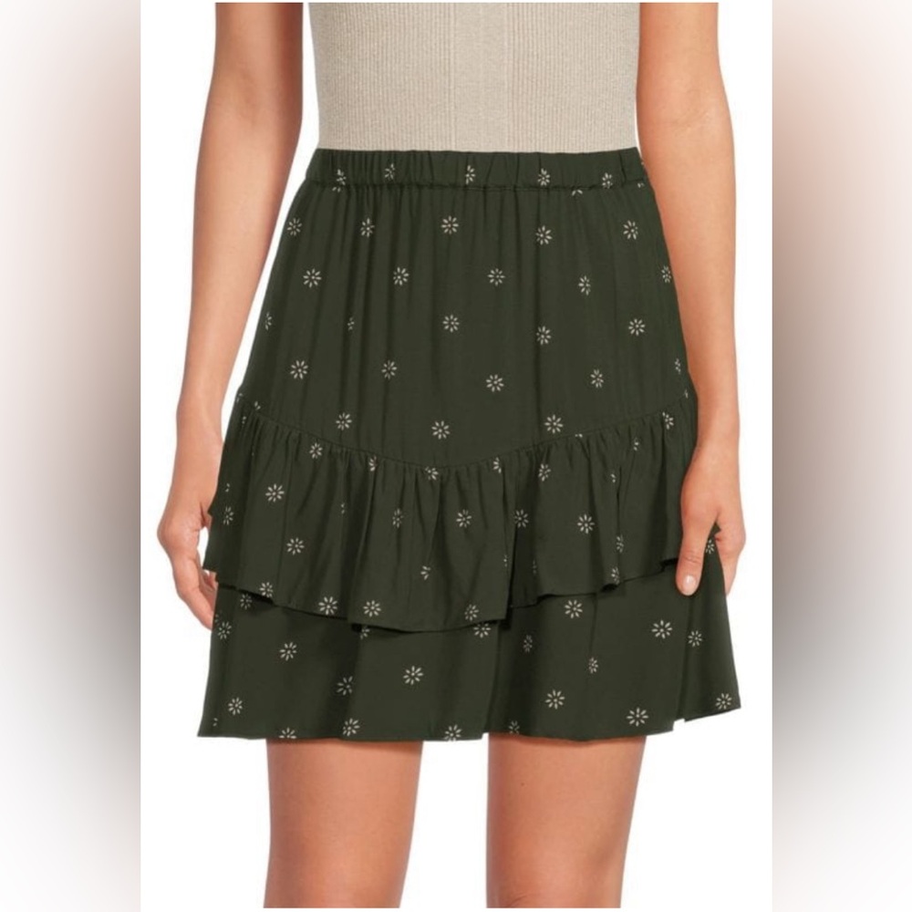 Madewell Olive Green Tiered Floral Mini Skirt